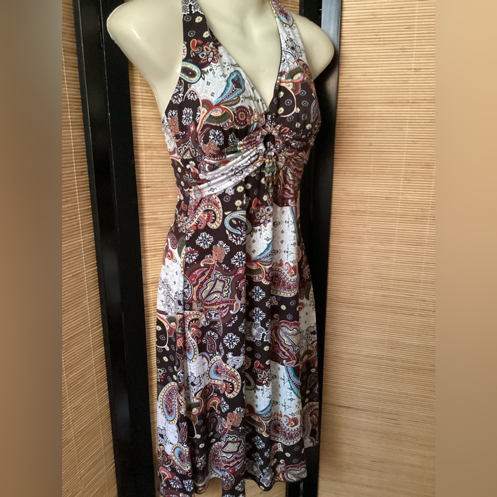 Vintage Y2K Trixxi Boho Halter Dress Sz S EUC knee midi paisley